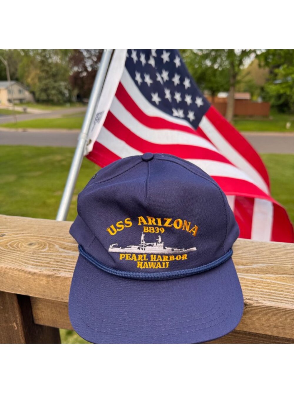 Pearl Harbor HI Snapback USS Arizona BB-39 Rope Hat Navy Blue One Size USA Vtg - Picture 9 of 14